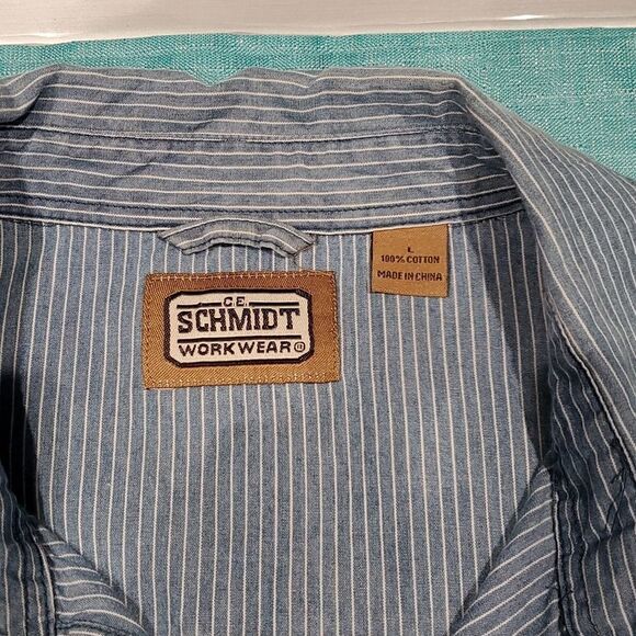 Custom Upcycled Chambray Stripe Vintage Flowers Cropped Blouse C.E. Schmidt Sz L - Picture 7 of 7
